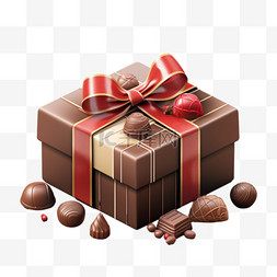 红色亮面丝带巧克力盒子元素立体