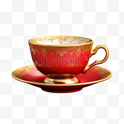红色茶杯AI元素立体免扣图案