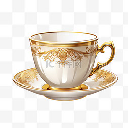 白瓷杯茶杯AI元素立体免扣图案