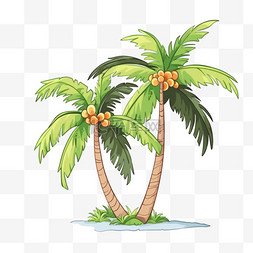 椰子树沙滩手绘海边夏季元素