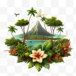 热带风景图片_热带海岛风景植物动物AI元素立体