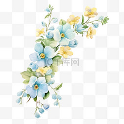 手绘花朵花环图片_水彩黄色蓝色花环免扣元素