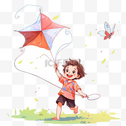 在奔跑图片_孩子放风筝元素卡通户外玩耍