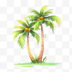 手绘椰子树沙滩海边夏季元素