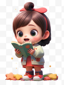 妈妈陪宝宝看书图片_开学季看书的可爱小女孩人物形象