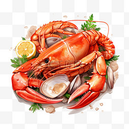 贝壳图案图片_贝壳龙虾菜品海鲜AI元素立体免扣