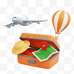 旅游logo户外图片_3D旅游旅行箱飞机旅行立体C4D