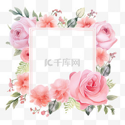 手绘鲜花边框素材图片_水彩矩形粉色鲜花边框