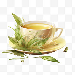 装饰茶杯图片_绿茶陶瓷茶杯AI元素立体免扣图案