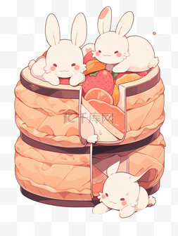 酷头像框图片_卡通手绘中秋节可爱的兔子吃月饼