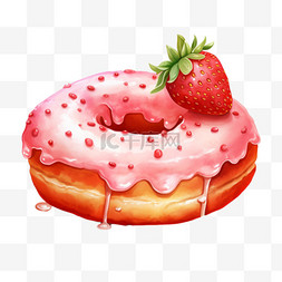 草莓甜品图片_水彩好吃草莓甜甜圈免扣元素
