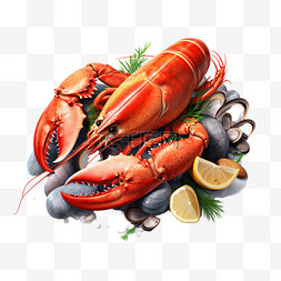 食物图案png图片_海鲜波士顿龙虾AI元素立体免扣图