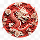 新年红色龙剪纸龙纸雕中国龙立体元素