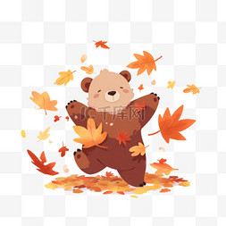 卡通秋天的落叶图片_可爱卡通小熊枫叶手绘元素