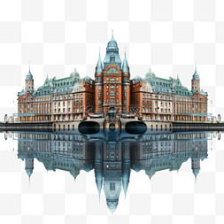 水面城市图片_欧洲建筑水面倒影AI元素立体免扣