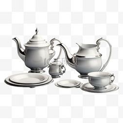 杯具茶壶图片_茶壶餐盘瓷器AI元素立体免扣装饰