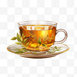 茶杯立体图片_绿茶玻璃茶杯AI元素立体免扣图案