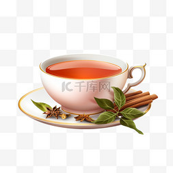 白色茶杯红茶AI元素立体免扣图案