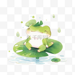 墨绿色青蛙图片_卡通可爱元素青蛙荷叶