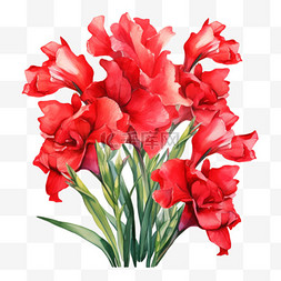 水彩红色美观剑兰花花束免扣元素