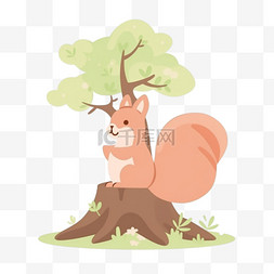 松鼠手绘图片_树上的松鼠手绘卡通元素