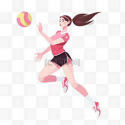 运动会排球卡通图片_扁平卡通亚运会运动人物一女孩正