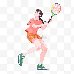 网球卡通运动图片_手绘卡通亚运会运动人物一位女子