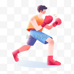 扁平拳击图片_手绘卡通亚运会运动人物一男生拳