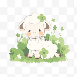 白色的花图片_卡通手绘可爱小羊在花丛中元素