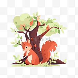树上的蝉图片_手绘树上的松鼠卡通元素