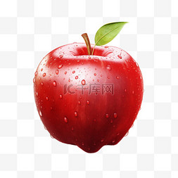 立体苹果图案图片_红色苹果露水新鲜光泽AI元素立体
