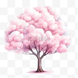 卡通粉色树木图片_水彩浅粉色卡通棉花树木免扣元素
