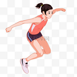 手绘卡通亚运会运动人物少女跳远