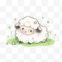 可爱小羊在花丛中卡通手绘元素