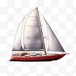 红色帆船AI立体免扣素材