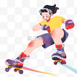 儿童轮滑海报图片_手绘卡通亚运会运动人物一位女子