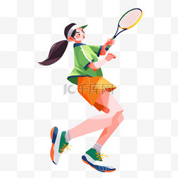 网球单打图片_手绘卡通亚运会运动人物一个女孩