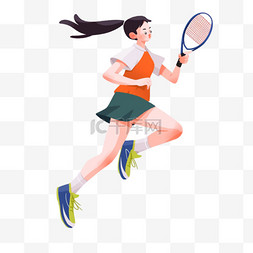 运动卡通打网球图片_手绘卡通亚运会运动人物女孩正在