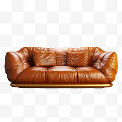 沙发免扣元素图片_棕色皮质沙发AI免扣3d装饰图案