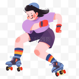 手绘卡通亚运会运动人物一女子轮滑