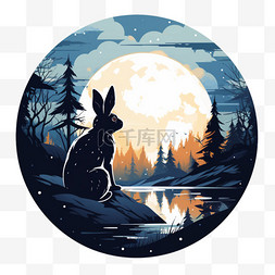 中秋节兔子月亮满月玉兔吉祥物卡