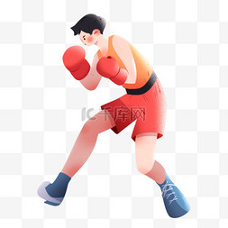 扁平拳击图片_手绘卡通亚运会运动人物一个男生