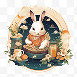 中秋节节日氛围卡通玉兔兔子装饰元素