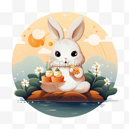 中秋节节日氛围卡通装饰玉兔兔子