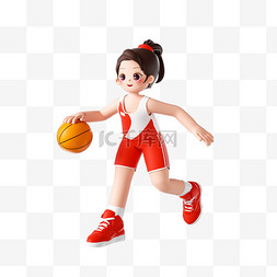 元素篮球比赛图片_运动会3D立体女运动员人物打篮球