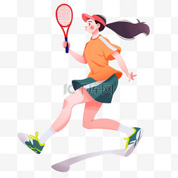 运动卡通打网球图片_手绘卡通亚运会运动人物一位女子