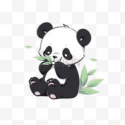 手绘可爱熊猫吃竹子卡通元素