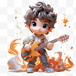 3D人物卡通立体吉他手弹吉他可爱