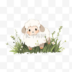 小羊卡通可爱图片_小羊在花丛重玩耍卡通手绘元素