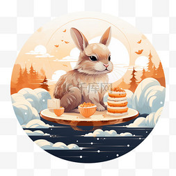 月饼月亮中秋节兔子玉兔吉祥物卡